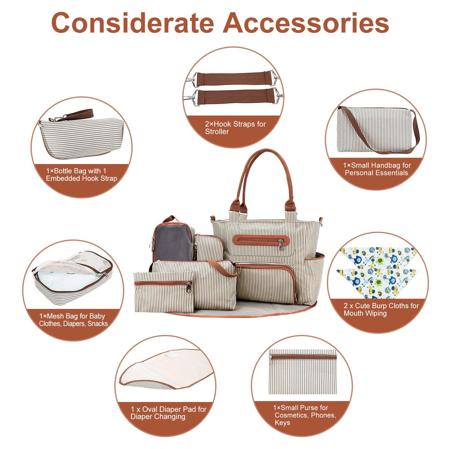 8Pcs Baby Nappy Diaper Bags Set